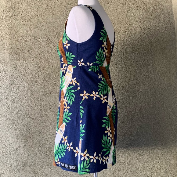 🌺 “Blue Planet” Navy Hawaiian Barkcloth Mini-Dress Surfboards size XS - Picture 7 of 11